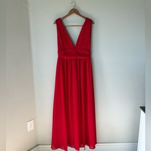Lulus Red Chiffon Maxi Dress Deep V Neck Formal Wedding Guest Size L